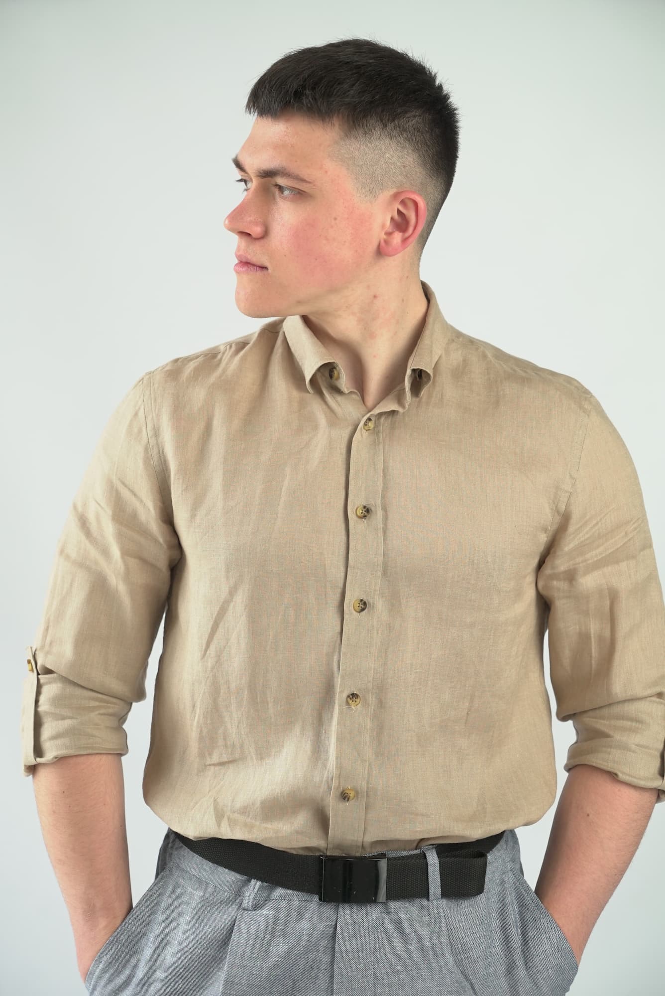 Лляна сорочка бежева