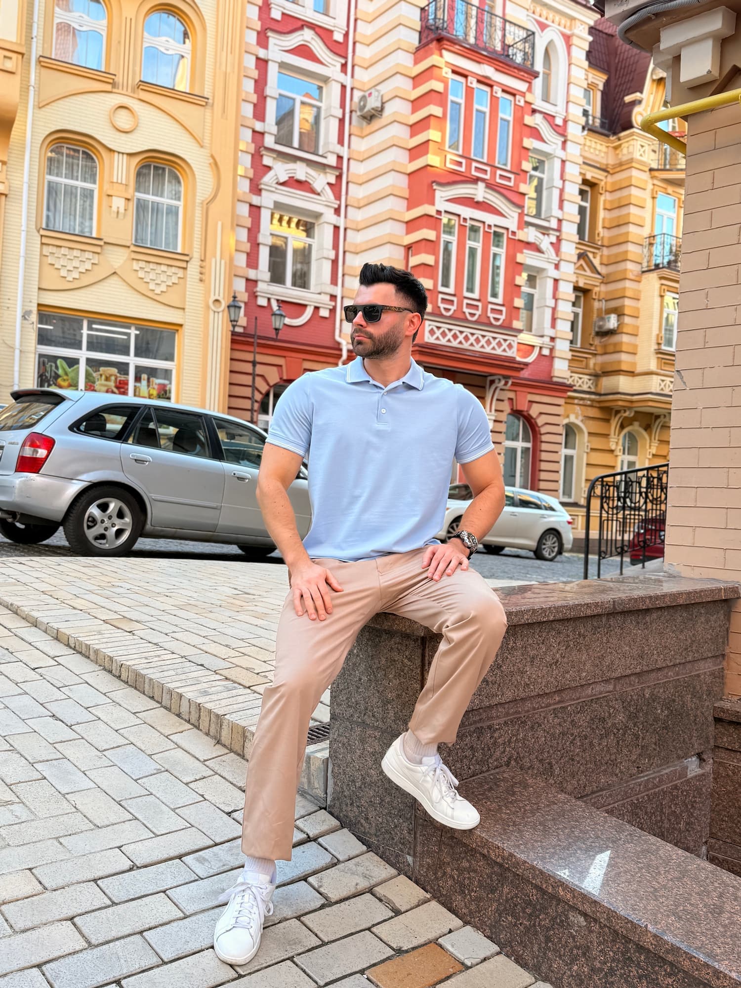 Поло «Меланж» блакитне